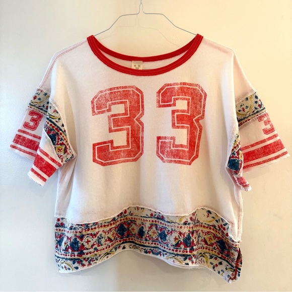 Free People Nicky oversized cropped football tee 33 size L Large - Picture 3 of 8